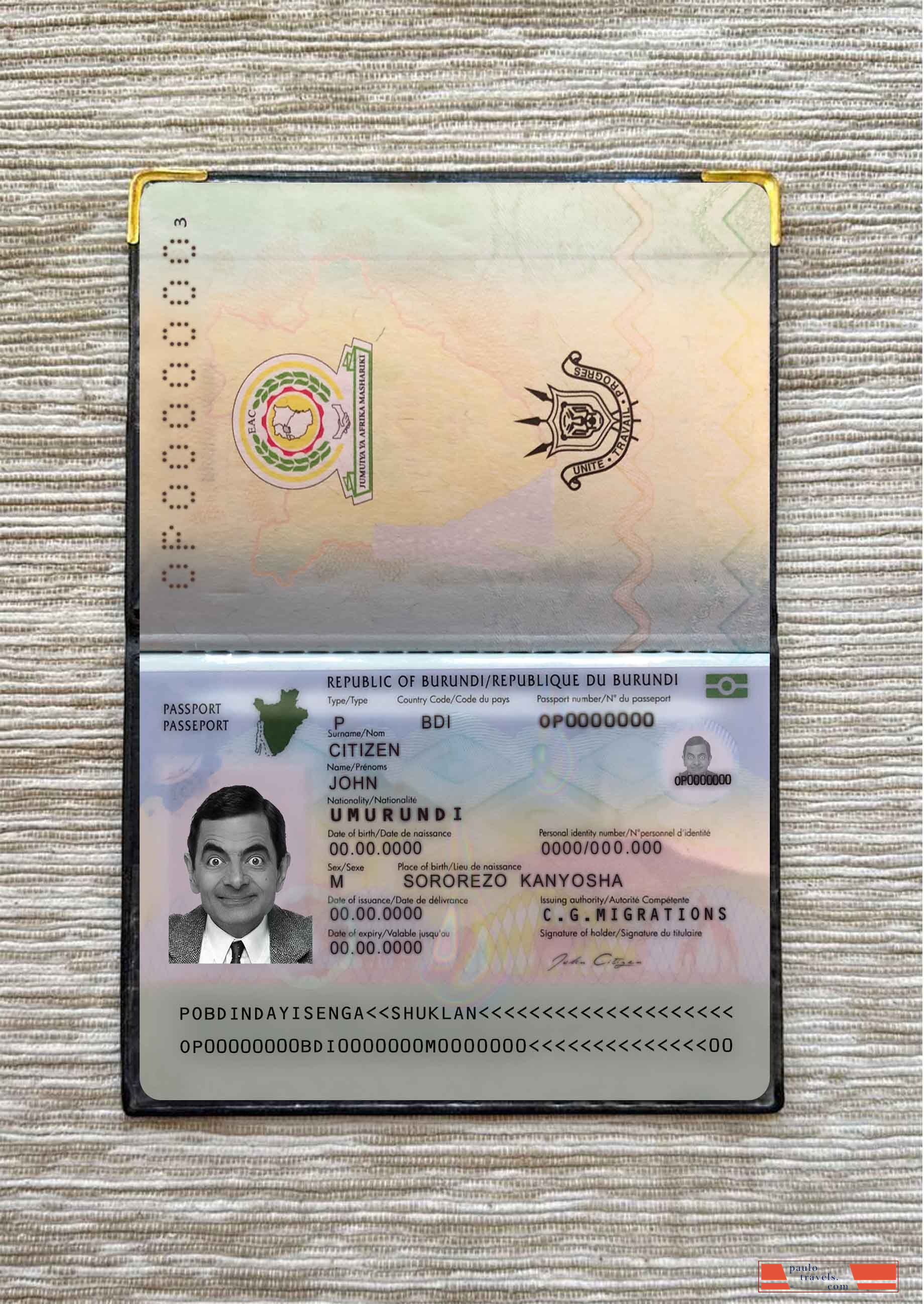 Burundi passport (2019 present) photo look PSD template
